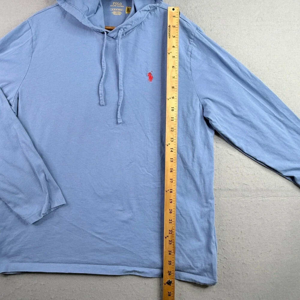 Polo Ralph Lauren Lightweight Hoodie Mens XL Blue Red Pony Long Sleeve